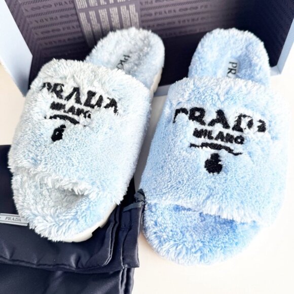 Prada Terry Cloth Logo Slides in light blue size 37 - Picture 3 of 7